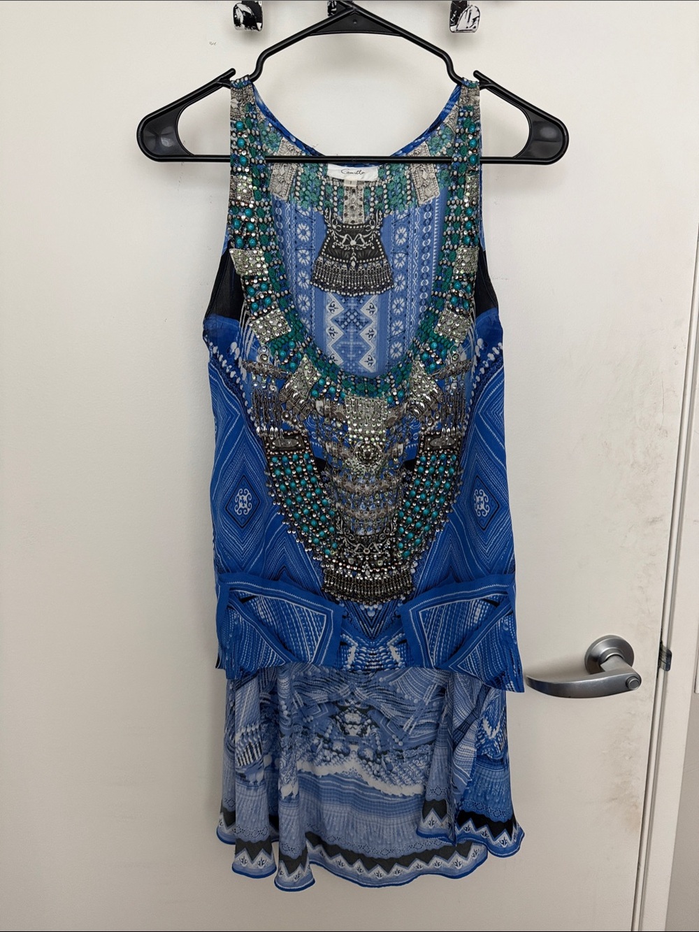 Embellished Blue Tribal Rhinestone Dress